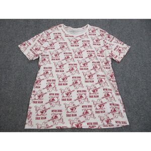 True Religion Shirt Mens 2XL XXL Red White All Over Print Buddha Guitar‎ Logo